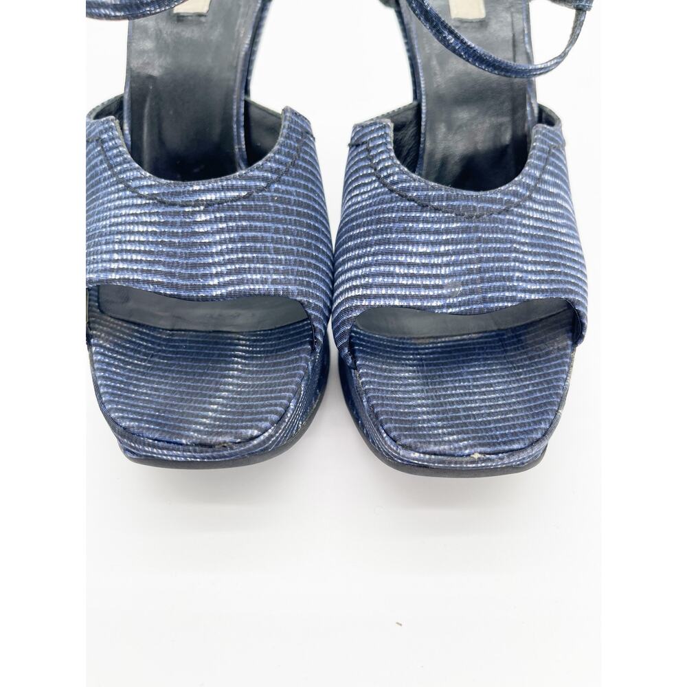 Prada Vintage Fall 2004 Runway Blue Wavy Striped Platform Wedge Sandals IT 38.5 - Picture 8 of 13